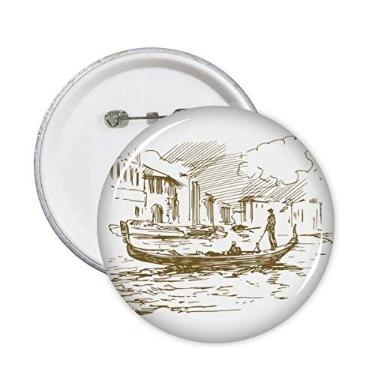 Imagem de Broche de paisagem com desenho de ponto de referência de barco no rio 5 peças