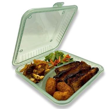 Imagem de FSE Recipiente reutilizável para levar para viagem, 3 compartimentos, livre de BPA, 23 x 23 x 6,3 cm, verde, ideal para preparação de refeições, pode ir ao micro-ondas e à máquina de lavar louça