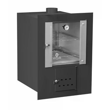 Imagem de Forno a Lenha de Embutir para Fogão Elevare Industrial Master Preto com Porta de Vidro e Inox