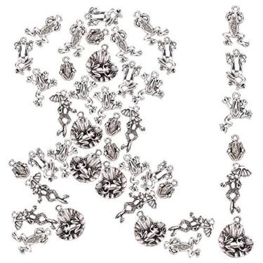 Imagem de SUNNYCLUE 1 caixa, 108 peças, 6 estilos de pingentes de sapo banhado a prata antiga liga animal estilo tibetano guarda-chuva folha de lótus para fazer joias, pingentes, brincos, pulseiras, artesanato