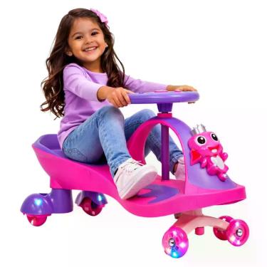 Imagem de Carrinho de Rolimã Infantil Super Car Gira 360 graus  Rodas com LED Suporta 100kg Rosa e Lilás OEM