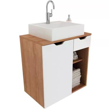 Imagem de Gabinete De Banheiro 60 Cm 1 Porta Com Cuba Romana Amêndoa/branco