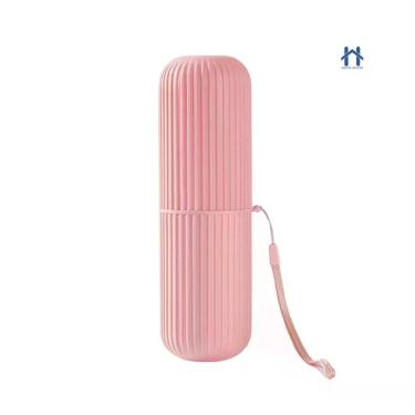 Imagem de Estojo Porta Escova e Pasta Dental OEM Multiuso para Viagem Trabalho e Escola em Plástico Rosa Bebê com Alça 1 Unidade
