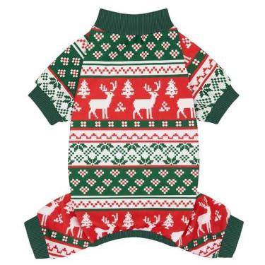 Imagem de XPUDAC Pijamas de Natal para cães, roupas elásticas para cães pequenos, médios, meninos e meninas, macacão para cachorros, pijamas de inverno, roupa de gato, vermelho, verde, M