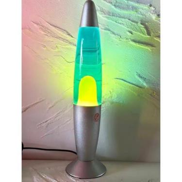 Imagem de Luminária De Mesa Lava Lamp Retrô Decorativa 7 Cores | Abajur Clássico com Efeito Bolhas 34cm 110V/220V – Luz Hipnotizante para Quarto e Sala (220v,Fundo Azul Lava Amarela)