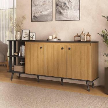 Imagem de Buffet Aparador 180cm Toronto Marrom/Lamina Mel/Preto - Ozini