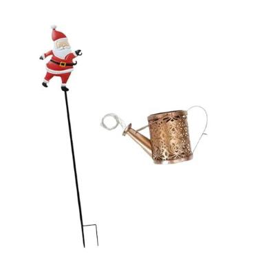 Imagem de Stgfyxgs Luminária Solar de Natal para Jardim, Decoração Natalina, Luminária Solar Decorativa com a Imagem Do Papai Noel Segurando Um Regador, Ideal para Camin