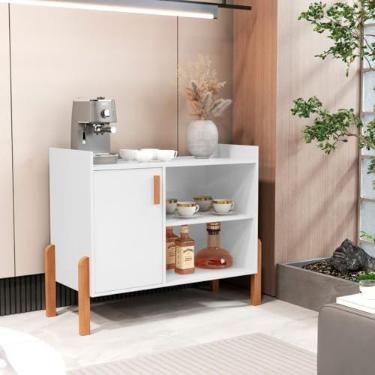 Imagem de Aparador Café Luxor 79cm Cedro/Off White | Cantinho do Café 1 Porta e Nichos | Balcão Estreito 30cm MDF/MDP (Off White)