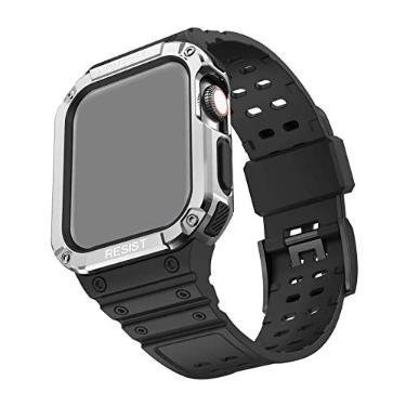 Imagem de Pulseira Capa Armadura Frame compatível com Apple Watch 45mm 44mm 42mm Series - Marca LTIMPORTS (Preto/Prata)