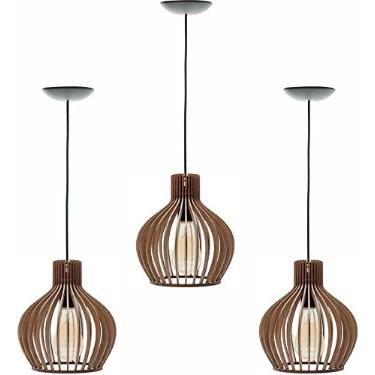 Imagem de Trio Luminária Lustre Pendente Rússia (22x19cm) - Cor Imbuia - Madeira Rústico