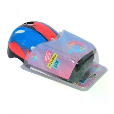 Imagem de Kit Proteção e Capacete Infantil 7 Peças Azul e Vermelha para Bicicleta e Patins e Skate