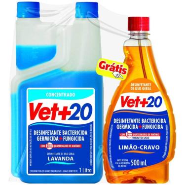 Imagem de Desinfetante Bactericida Lavanda  Vet20 1L com Limão Cravo 500ml