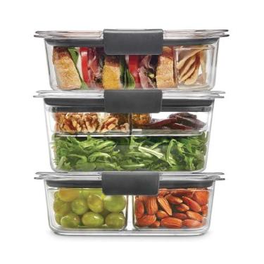 Imagem de Recipientes Rubbermaid de plástico à prova de vazamento Brilliance para armazenamento de alimentos com tampas | Kit de almoço sanduíche e salada, transparente