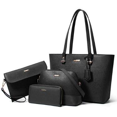 Imagem de Bolsa feminina moderna, carteira, bolsa de ombro, alça superior, conjunto de 4 peças, A - Preto, Large