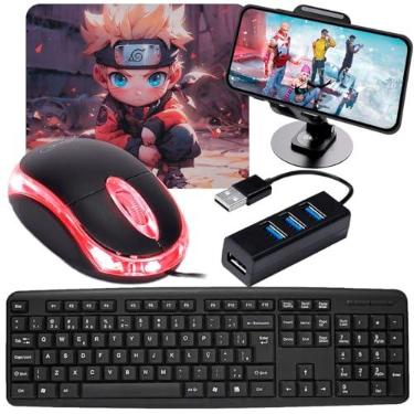 Imagem de Kit Mobilador Para Celular com Teclado ANBT2 + Mouse Óptico 1000dpi + Mouse Pad Estampas Sortidas + Hub 3.0 4 Portas + Suporte de Celular Tripé (Micro Usb V8)