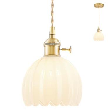 Imagem de Mini luzes pendentes ilha de cozinha, luminária pequena ajustável com abajur de vidro tulipa branco leite, iluminação pendente dourada vintage, luz pendente para quarto, sala de jantar, corredor