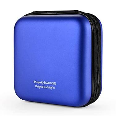 Imagem de alavisxf xx Capa para CD, capa protetora de EVA para DVD e Blu-ray com 48 capacidades, estojo portátil com zíper para CD e armazenamento de disco, bolsa carteira para carro e viagem em casa (capacidade para 48, azul48)