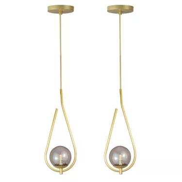 Imagem de Kit 2 Pendentes Lustres On Drop Dourado Globo De Vidro Fume