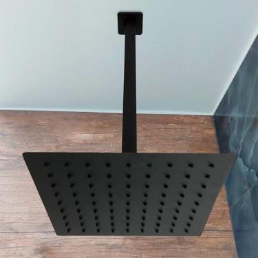 Imagem de Dona D Cor, Ducha Chuveiro Preto Fosco Inox 20x20 Quadrado Moderno Chuveiro Slim A Gas De Teto Braço 40cm Vertical Moderno Ducha F