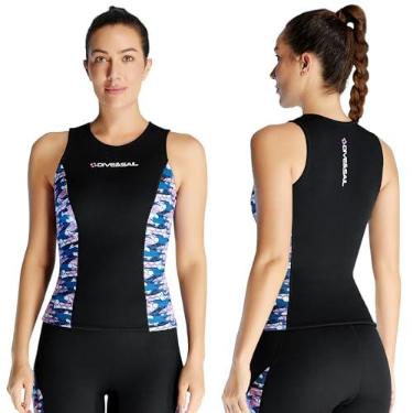Imagem de Skyone Colete masculino feminino de 2 mm e 3 mm, camisa de neoprene com proteção UV, sem mangas, para natação, canoagem, surfe
