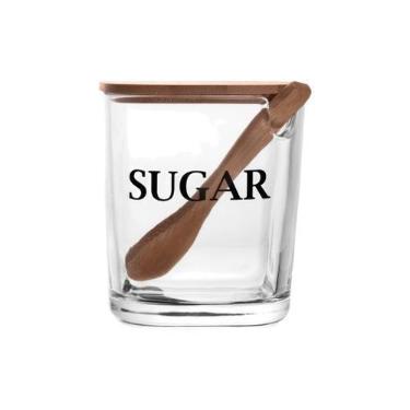 Imagem de Açucareiro De Vidro Com Tampa Bambu E Colher Escrita Sugar - Wolff