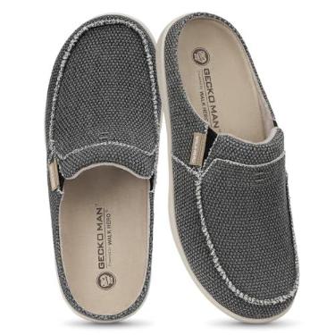 Imagem de Chinelos masculinos de lona com forro de veludo, sapatos de casa sem cadarço com suporte de arco, Preto (palmilhas de camurça embutidas), 44