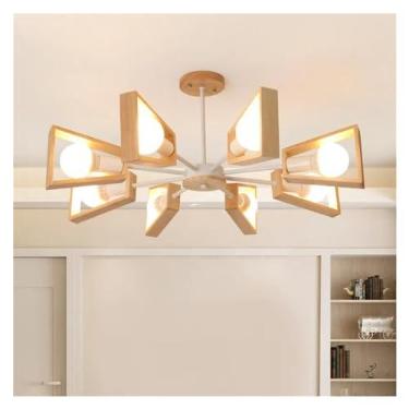 Imagem de Lustre de teto moderno E27 Windmill LED - Luz suspensa de madeira compatível com sala de estar, quarto, lâmpadas de lustre