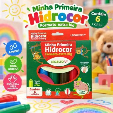 Imagem de Canetinha Hidrocor Infantil Leo&Leo 6 Cores Extra Big Lavável - leo le