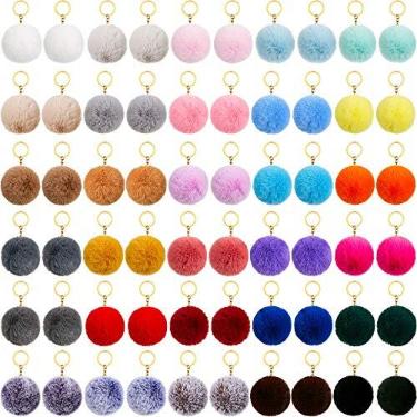 Imagem de Hicarer 60 peças chaveiros coloridos pompons bolsa bola fofa chaveiro chaveiro de pele sintética presentes de festa de Natal grande rosa mochila berloques acessório para mulheres para bolsa de mão