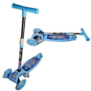 Imagem de Patinete com 3 Rodinhas em gel com Led Infantil Criança Menino com Guidão Ajustável World Brinquedos 71cm até 25kg (Azul)