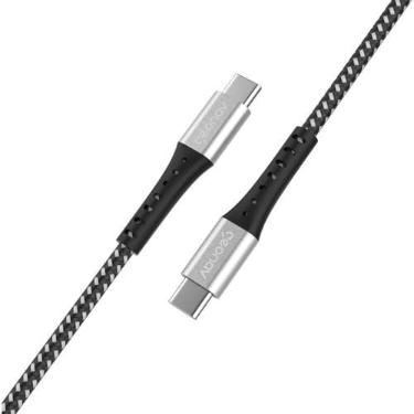 Imagem de Geonav Cabo USB-C para USB-C, 1.2 metros, nylon trançado, resiste até 10 mil dobras, carregamento rápido (até 100 W) e tranferência de dados (480 Mbps), ESC06BK, preto