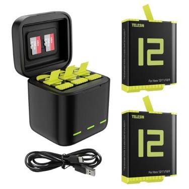 Imagem de TELESIN Kit de carregador de bateria para GoPro Hero 12 Hero 11 Hero 10 Hero 9 preto, pacote com 2 baterias carregador USB triplo totalmente compatível com acessórios de câmera Go Pro 12 11 10 9