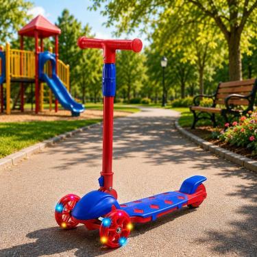 Imagem de Patinete Infantil 3 Rodas Com Led Guidão Regulável Vermelho - IMPORTUD