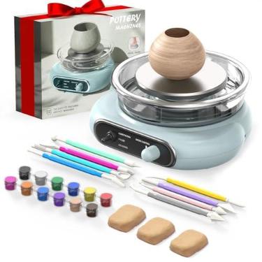 Imagem de Alldeer Mini kit de roda de cerâmica - 11,9 cm roda elétrica de cerâmica para mesa giratória mini máquina de cerâmica para fazer argila com 8 ferramentas de modelagem de cerâmica, kits de artesanato