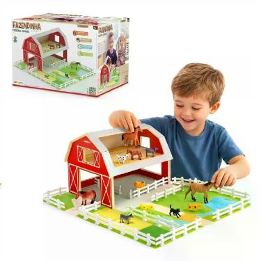 Imagem de Brinquedo Fazenda Infantil Kit Celeiro Estabulo Madeira 10 - Yeet