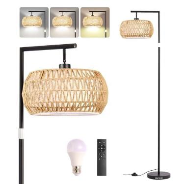 Imagem de MHYFYH Luminária De Chão Boho Rattan Mhyfyh, Luminárias Boêmias Com Altura Ajustável, Pé Regulável Controle Remoto, Iluminação Rústica Para Sala Estar, Quarto Ou Escritório (Marrom, Oval)