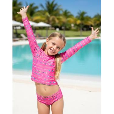 Imagem de Biquíni Infantil Manga Longa Proteção UV Conjunto Praia Piscina Juveni