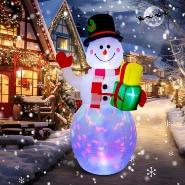 Imagem de COOLWUFAN Decorações de Natal infláveis ao ar livre, boneco de neve inflável, decorações de quintal de Natal com luzes LED giratórias coloridas integradas para decorações de jardim de quintal interno