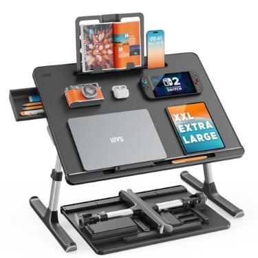 Imagem de Bandeja de cama para laptop, mesa SAIJI extragrande ajustável, mesa dobrável para laptop com gaveta de armazenamento e suporte de livros para comer, trabalhar, escrever, jogar, desenhar (preto)