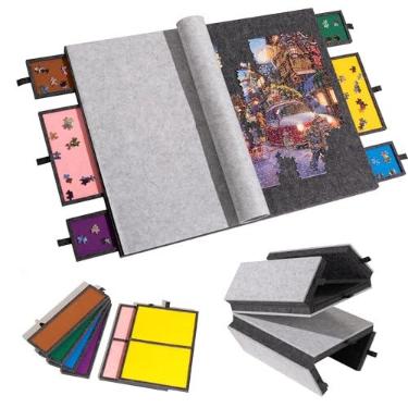 Imagem de Tektalk Quadro de quebra-cabeça dobrável com 6 gavetas coloridas, mesa de quebra-cabeça portátil para adultos, planalto de feltro super leve com capa, armazenamento para 1500, 1000, 500 peças de