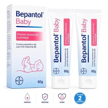 Imagem de Creme Assadura Bebê Kit Com 2 Bepantol Baby 60g Prevenção De Assaduras