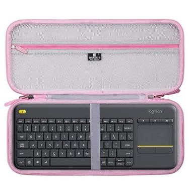 Imagem de Tourmate Capa rígida de armazenamento para Logitech K400 Plus/MX Mini teclado mecânico sem fio – Capa de viagem para Logitech POP Keys Touch TV/Teclado Keychron K1 (apenas caixa) (cinza + rosa)