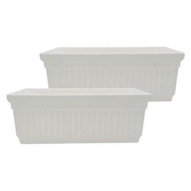 Imagem de The HC Companies Caixa de vaso retangular veneziana de 45,7 cm - Vaso de plástico leve para uso interno e externo com drenagem para peitoril da janela, ervas, flores, branco (pacote com 2)