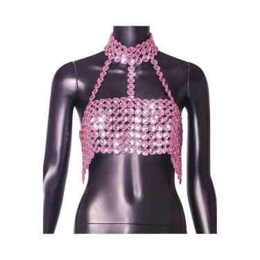 Imagem de Top Cropped Prateado Com Glitter, Lantejoulas E Costas Nuas Para Mulhe