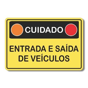 Imagem de Placa Sinalização Cuidado Entrada Saída de Veículos 20x30 cm