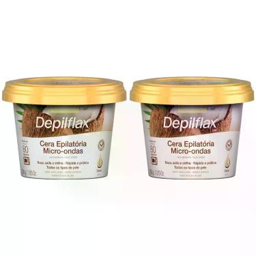 Imagem de Kit 2 Cera Depilatoria Micro-ondas Coco Depilflax Buco Axila Virilha T