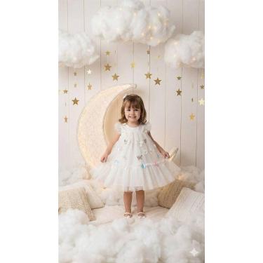 Imagem de Vestido Vila Lele Jardim das Borboletas para Bebê Off-White, Beige, 3