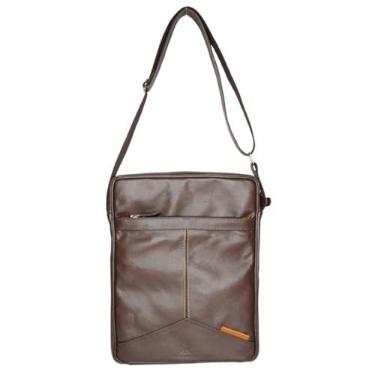 Imagem de Bolsa Shoulder Bag para Tablet de Couro Legitimo Tiracolo Estilo Carteiro Masculina e Feminina (Marrom)