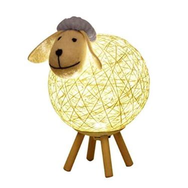 Imagem de Faruxue Luz noturna de ovelha para crianças, luminária de cabeceira de LED, criativa, de ovelha, ratã, lâmpada noturna USB para casa, quarto de crianças, sala de estar