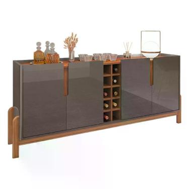 Imagem de Aparador Buffet Sala Lizz 190cm Com Pés De Madeira Maciça Cinza Perola/cedro Cinza Perola/cedro